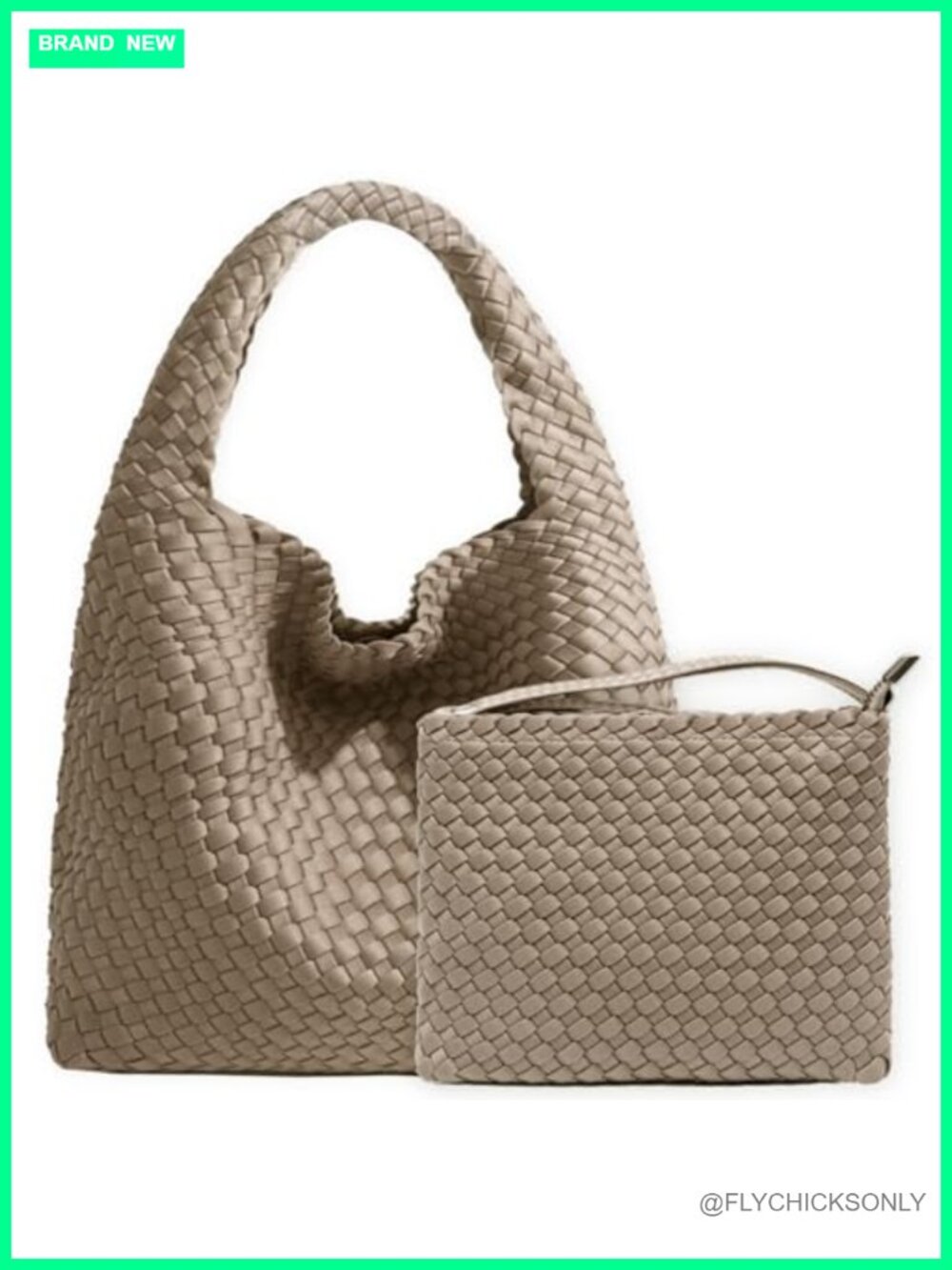 Handwoven Neoprene Woven Tote Bag with Wrist Wallet Top Handle Shoulder Travel